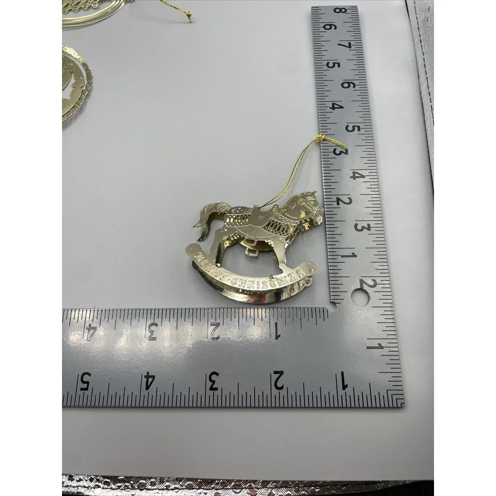 11 Gold Metal Filigree Christmas Ornaments Santa Sleigh Train Tree Snowflake